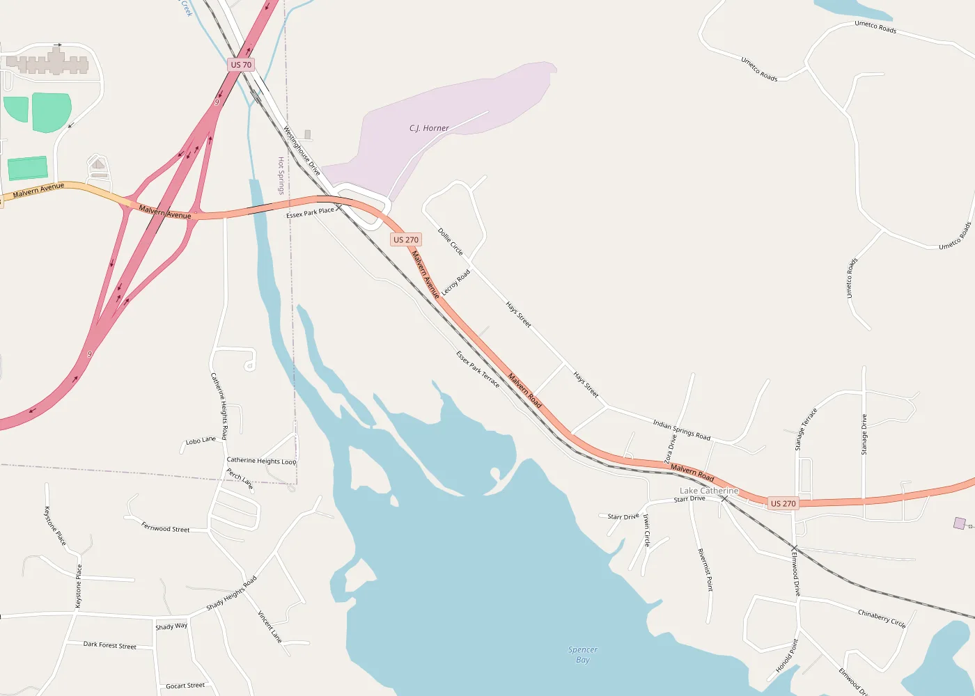 Map showing Healing Hands on Malvern Road in Hot Springs