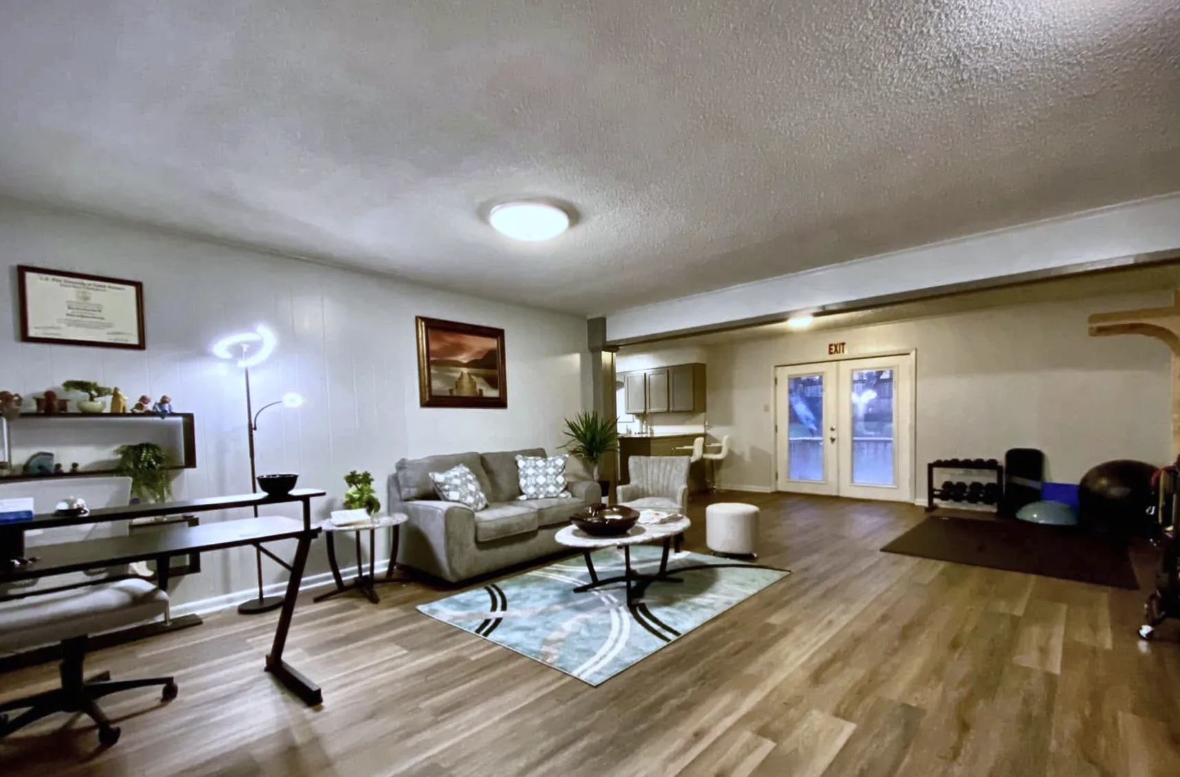 Lounge seating and open therapy space